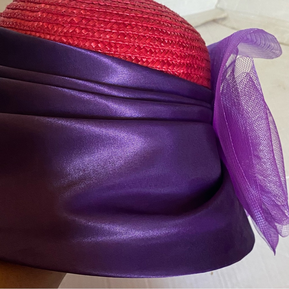 Women derby/church straw satin bow  hat - Picture 5 of 12